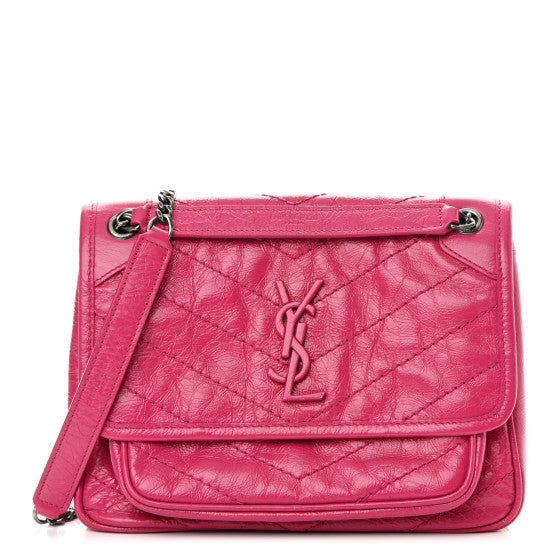 Saint Laurent Crinkled Calfskin Matelasse Monogram Baby Niki Chain Satchel Freesia 1 of 1