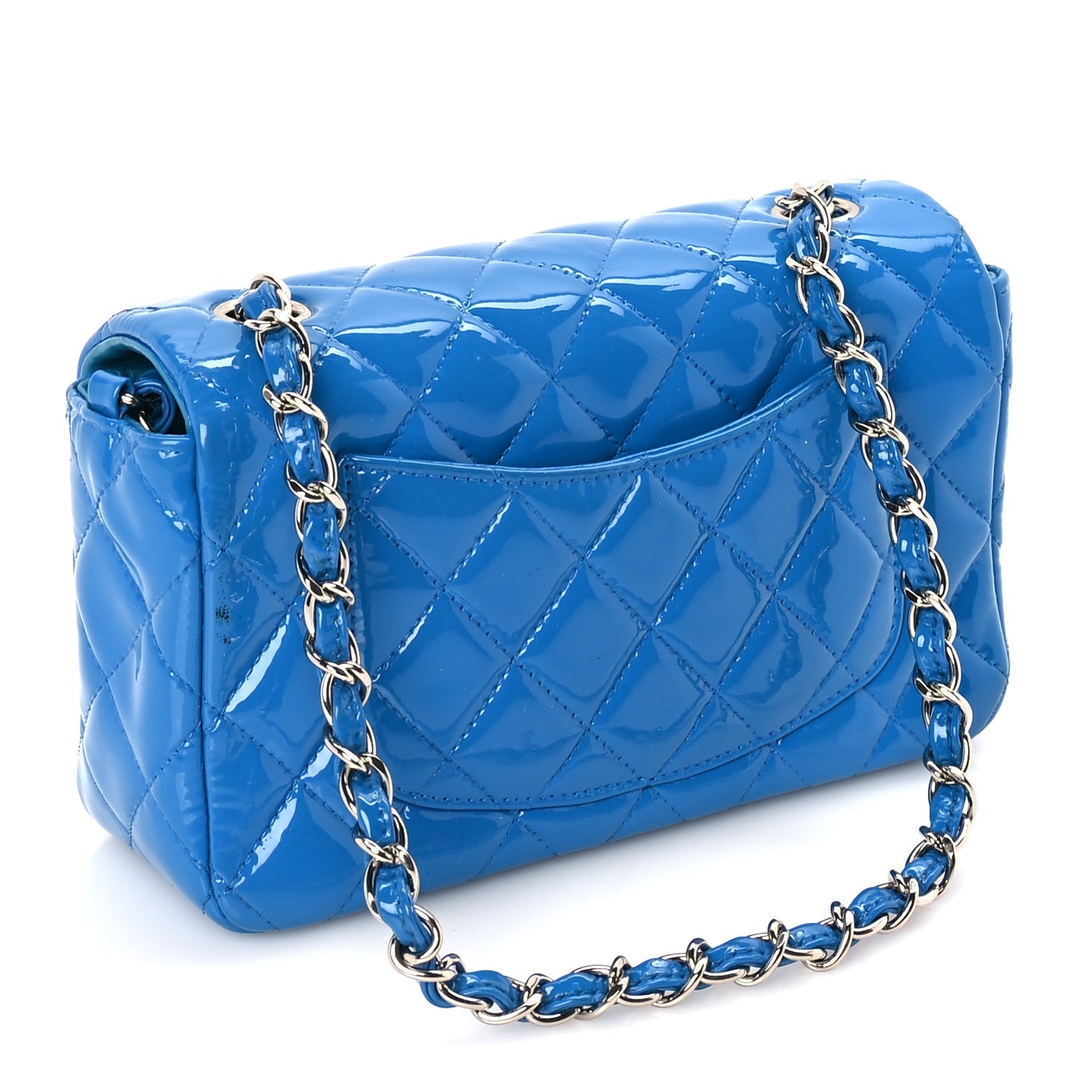 Chanel Patent Calfskin Quilted Mini Rectangular Flap  Blue 2 of 9