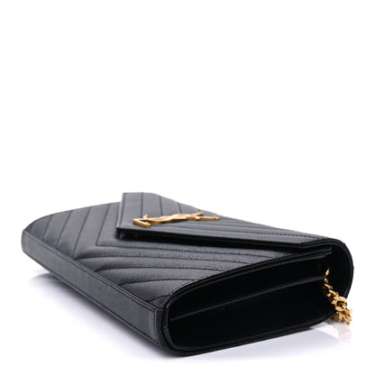 Saint Laurent Grain De Poudre Matelasse Chevron Cassandre Chain Wallet Black 8 of 8