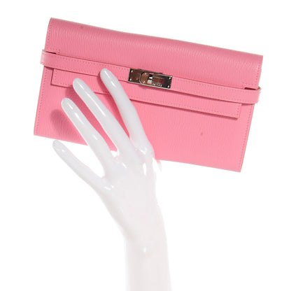 Hermes Chevre Mysore Kelly Longue Wallet Rose Confetti 2 of 17