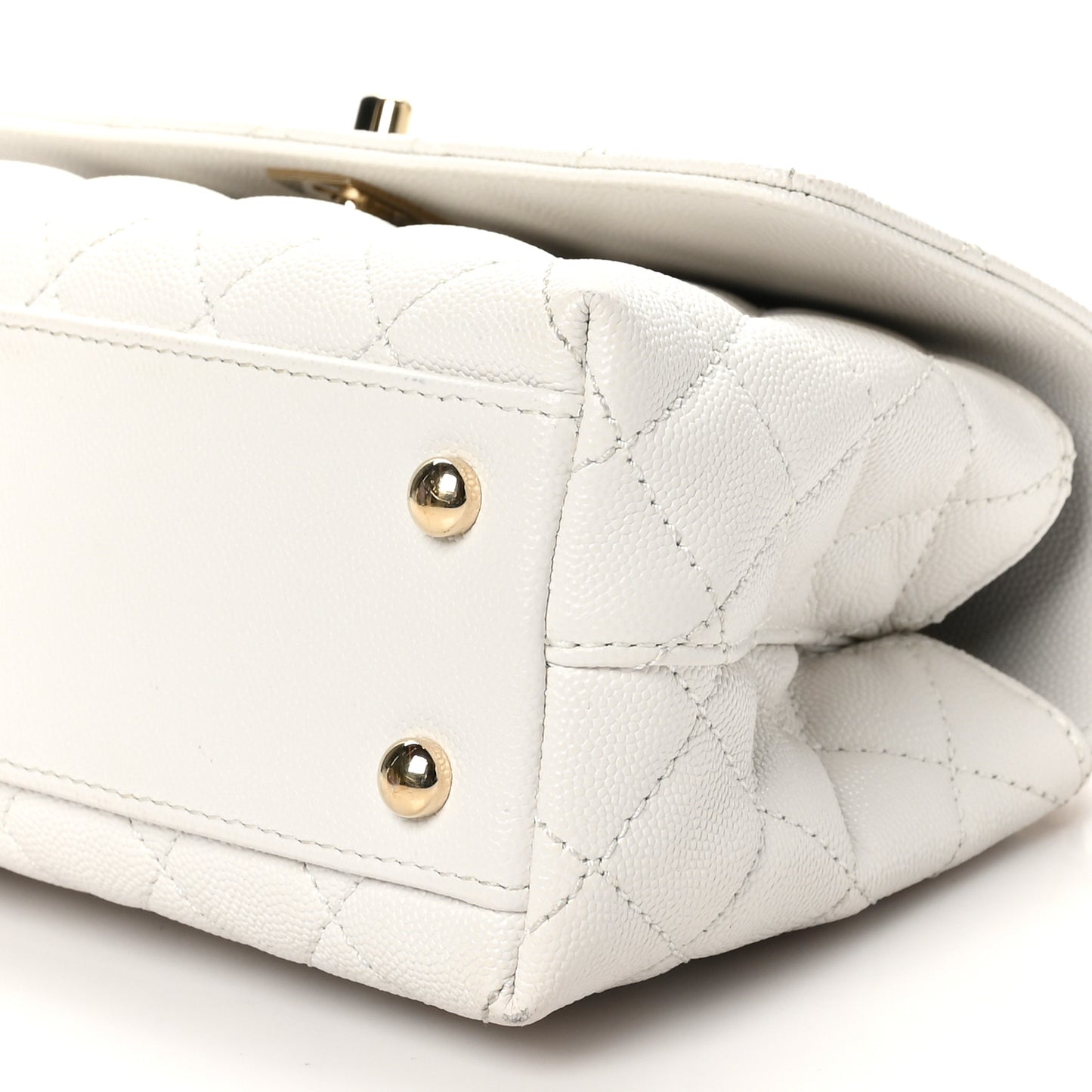Caviar Quilted Mini Coco Handle Flap White