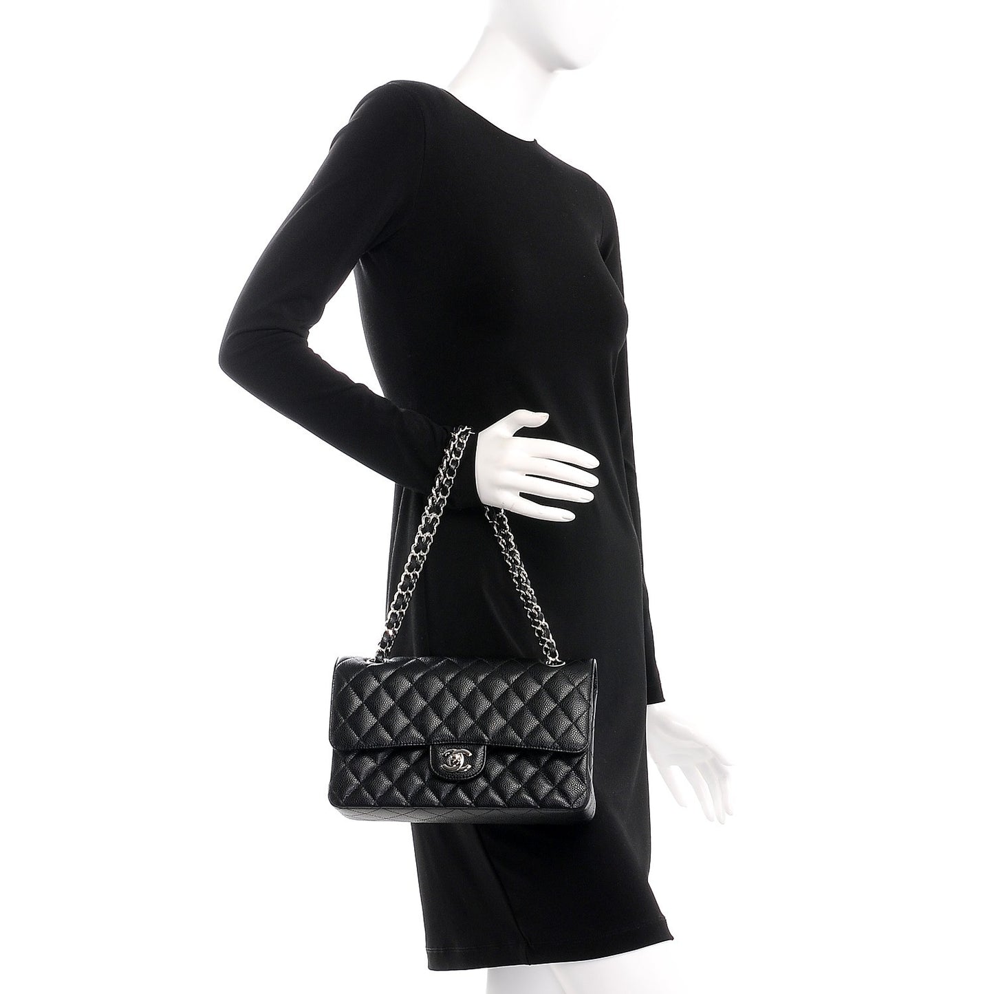 Caviar Quilted Medium Double Flap Black