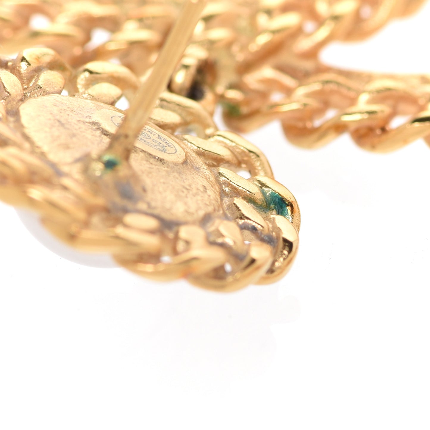 Metal Pearl CC Chain Drop Earrings Gold