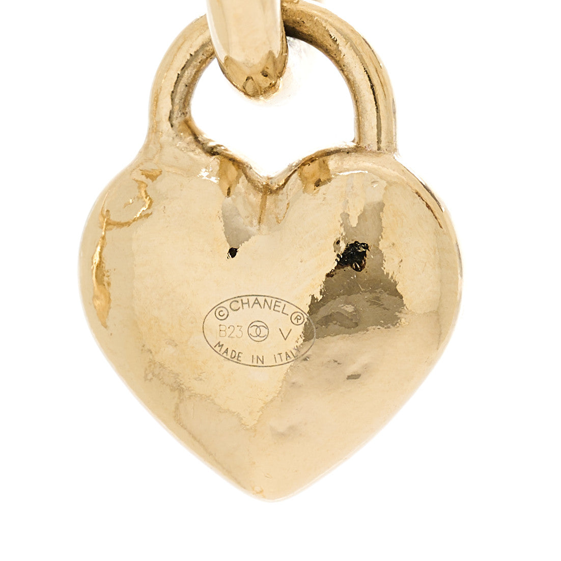 Metal CC Heart Turnlock Drop Earrings Gold