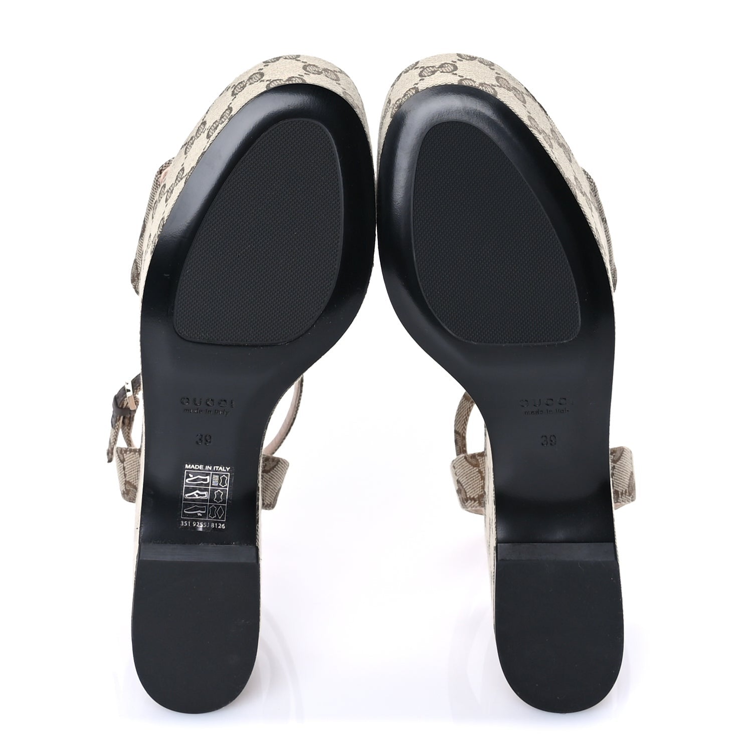 Gucci Monogram Nappa Chalotte Horsebit Ankle Strap 75mm Platform Sandals 39  Beige Ebony 6 of 7
