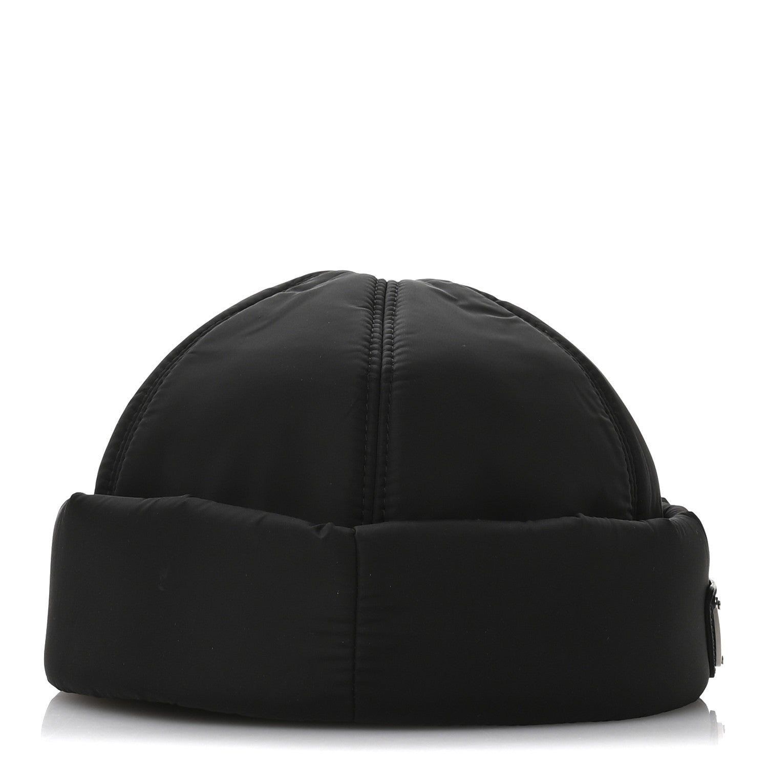 Prada Re-Nylon Padded Metal Triangle Logo Mens Beanie M Black 4 of 9