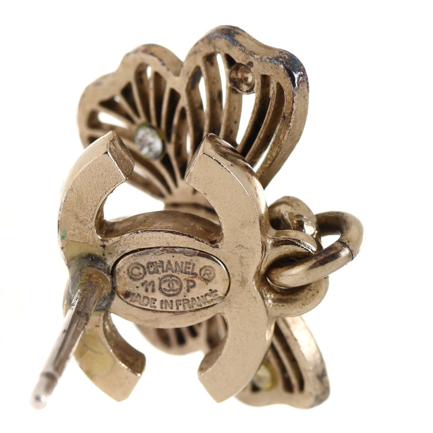 Chanel Crystal CC Butterfly Earrings Gold 3 of 5