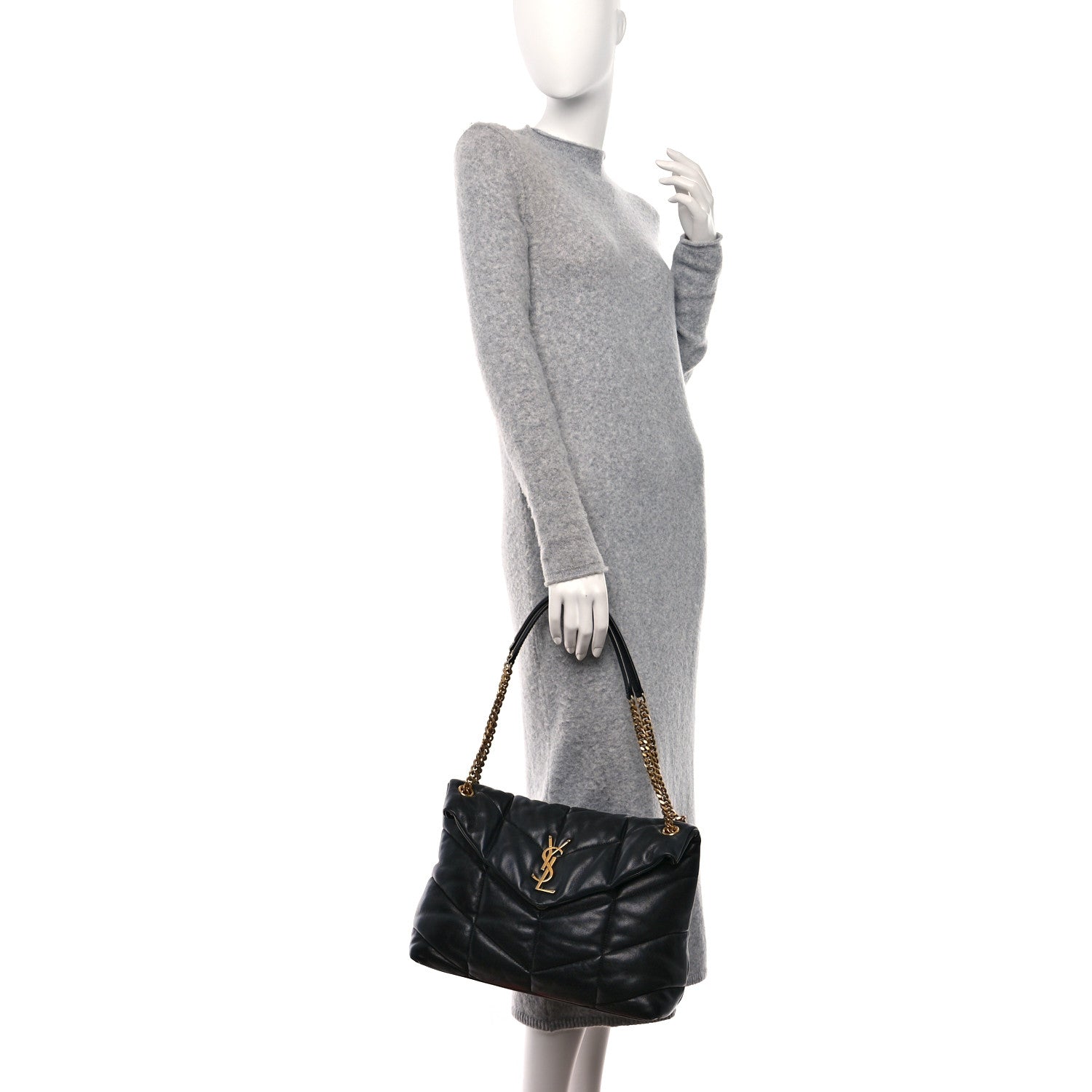 Saint Laurent Lambskin Quilted Medium Loulou Puffer Monogram Chain Satchel Dark Leaf 2 of 11