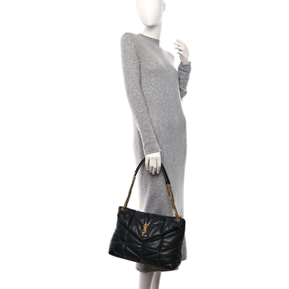 Saint Laurent Lambskin Quilted Medium Loulou Puffer Monogram Chain Satchel Dark Leaf 2 of 11
