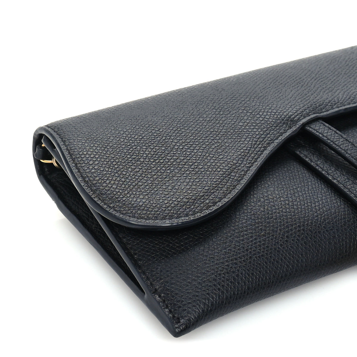 Grained Calfskin Saddle Chain Wallet Pouch  Black