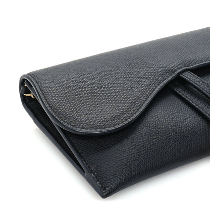 Christian Dior Grained Calfskin Saddle Chain Wallet Pouch  Black 7 of 8