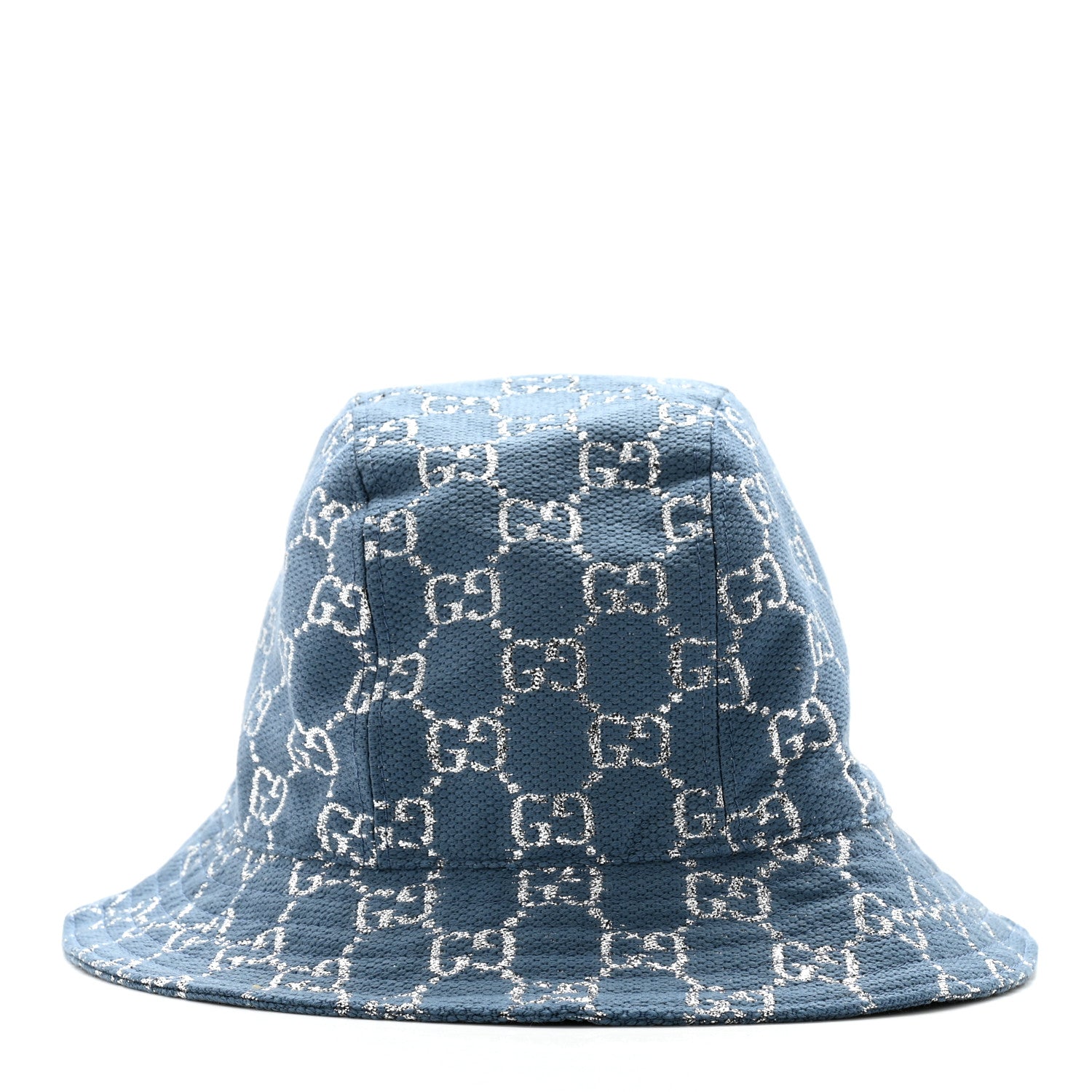 Gucci Canvas Lame GG Monogram Bucket Hat M Light Blue Silver 3 of 10