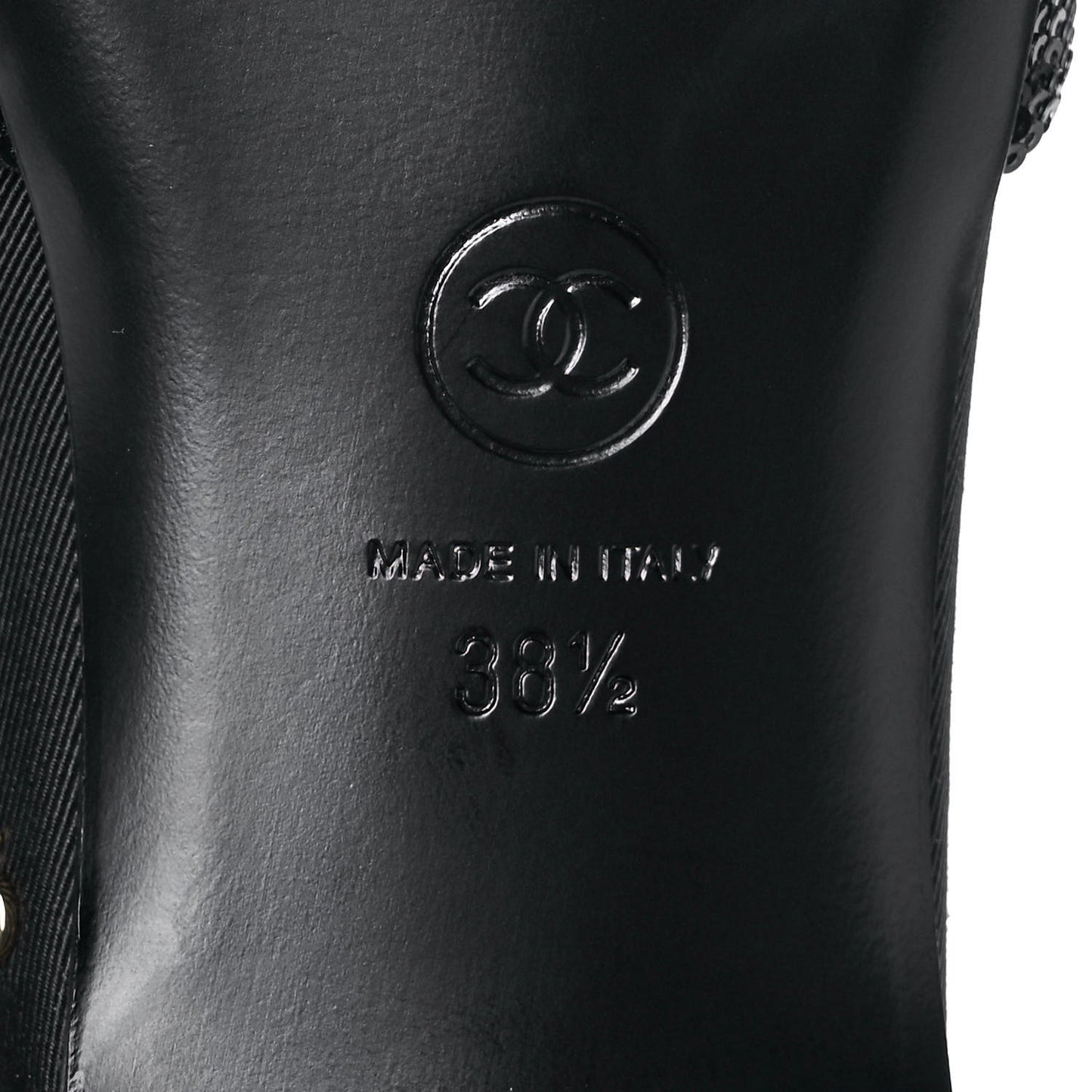 Sequin Grosgrain Cap Toe CC Ankle Strap Sandals 38.5 Black