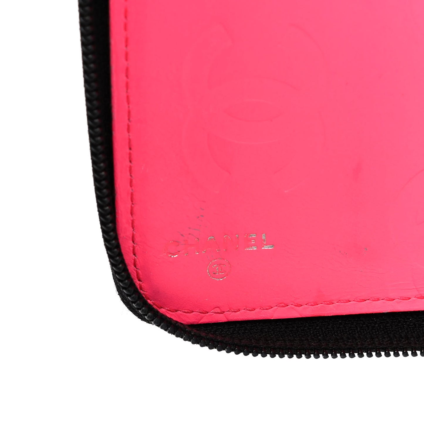 Calfskin Cambon Zip Around Organizer Wallet Black White