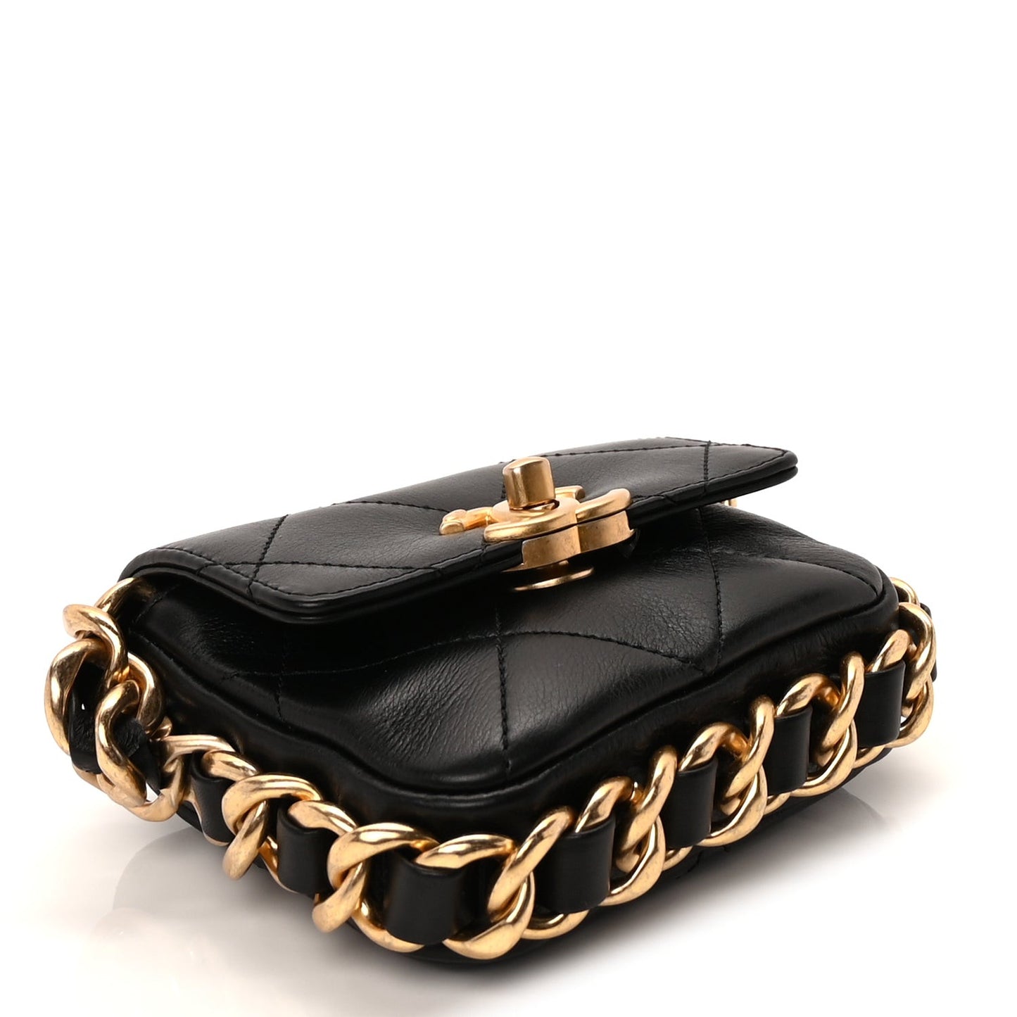 Calfskin Quilted Mini Framing Chain Bag  Black