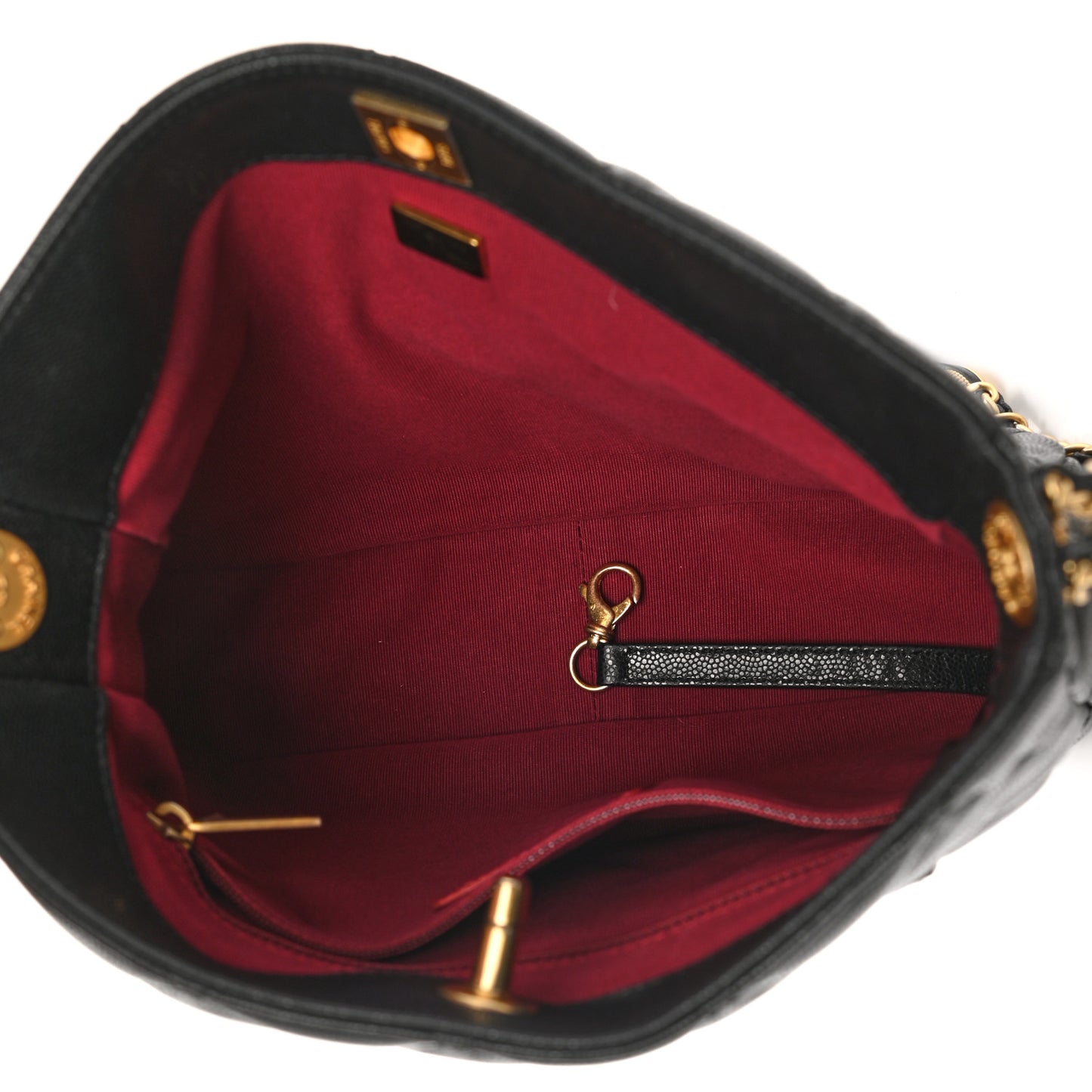 Caviar Quilted Twist Your Buttons Hobo Black