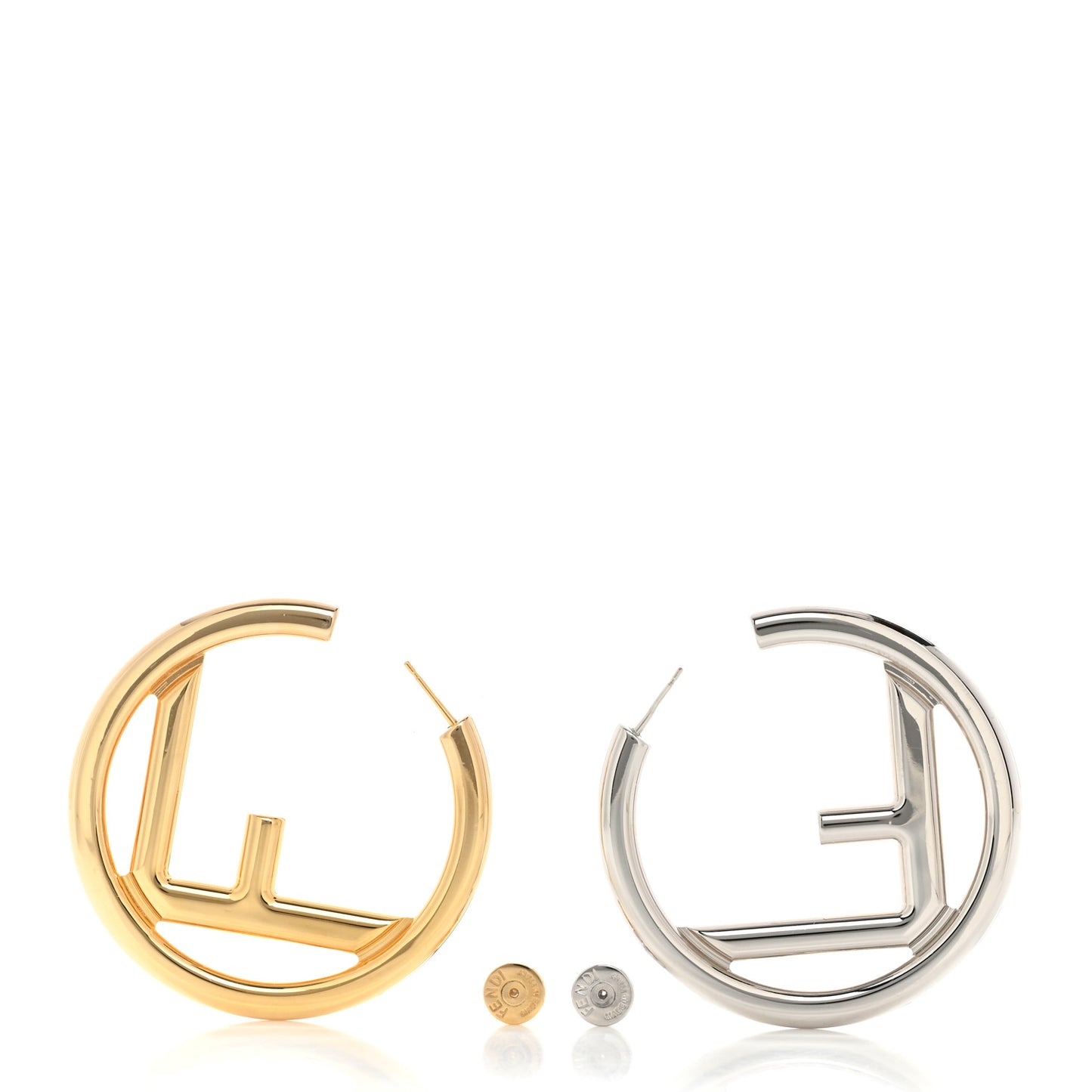 Metal FF Hoop Earrings Gold Silver