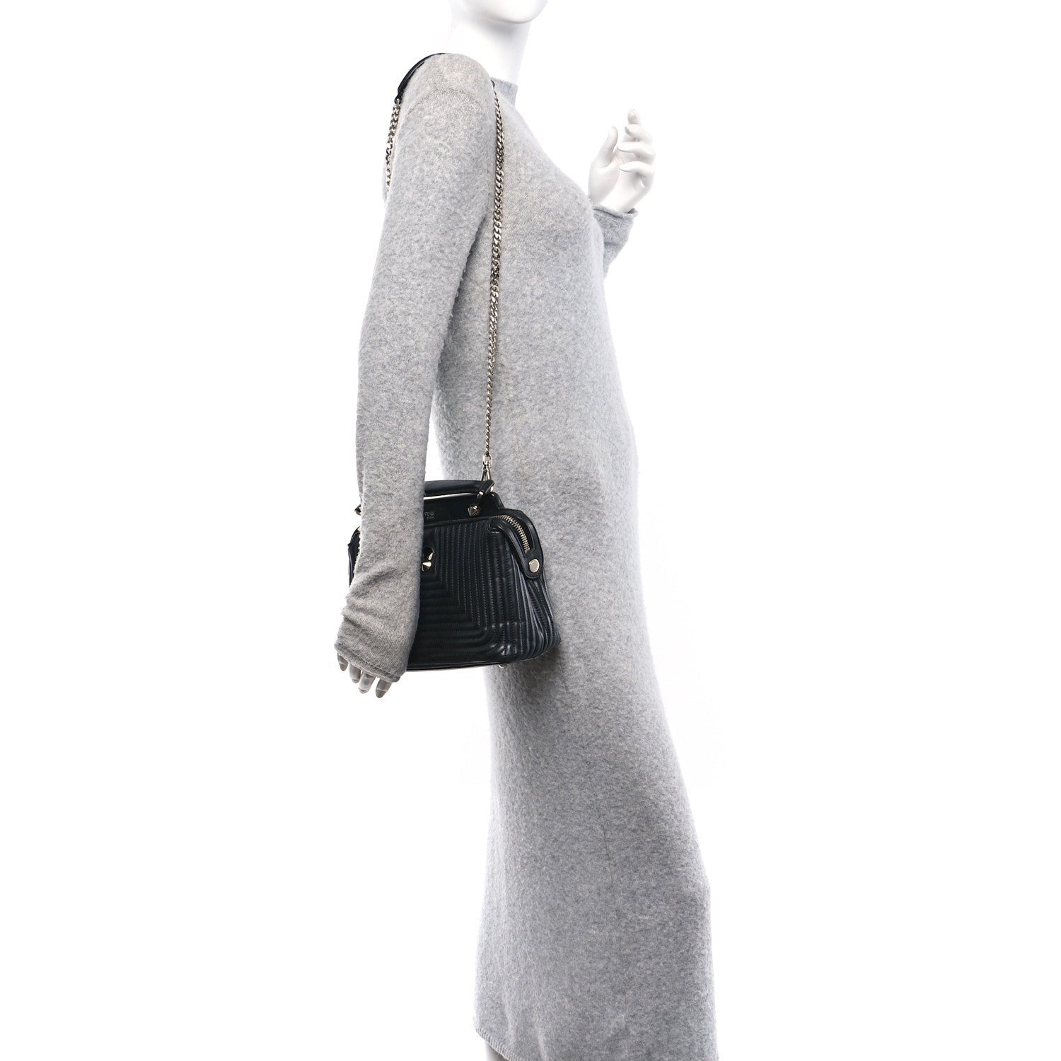 Fendi Shiny Nappa Trapuntata Chain Small DotCom Click Chain Satchel Black 2 of 7