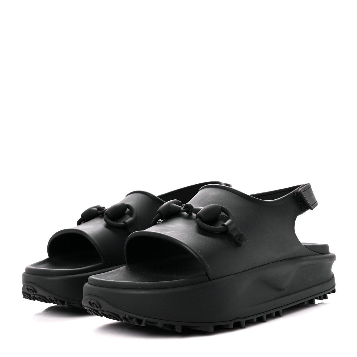 Soft Rubber Mens Horsebit Platform Slingback Sandals 9 Black