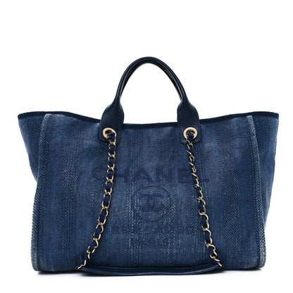 Chanel Mixed Fibers Striped Medium Deauville Tote Navy Blue 1 of 7