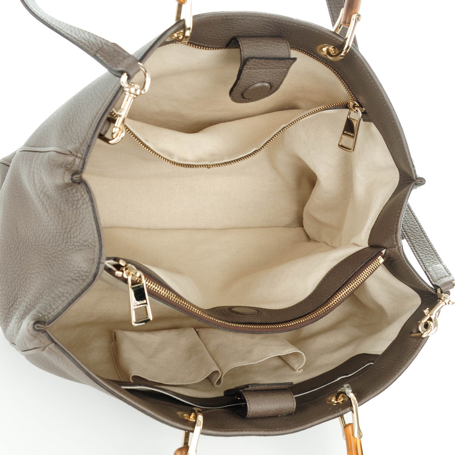 Gucci Calfskin Large Bamboo Shopper Tote Grey Field 5 of 7