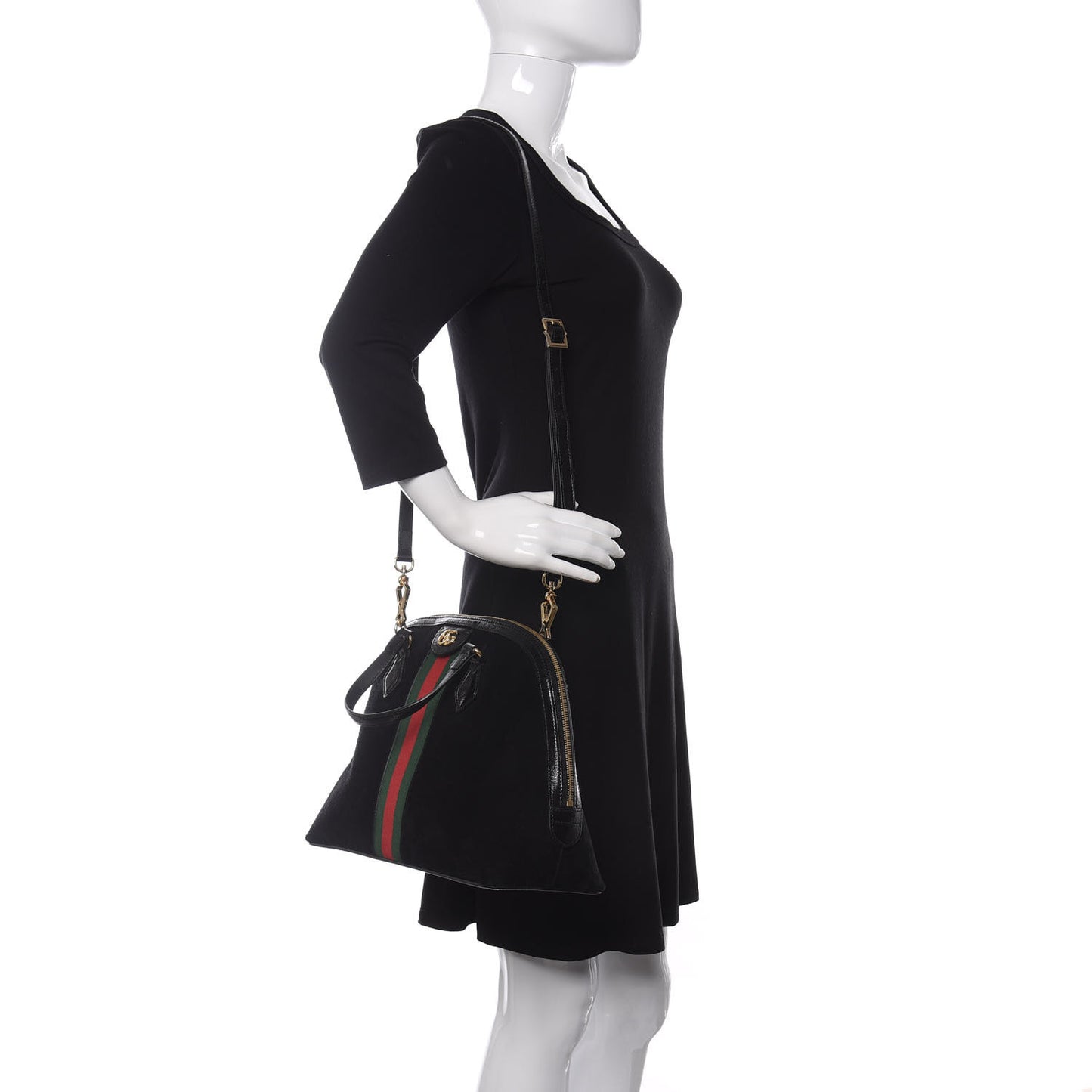 Suede Patent GG Web Medium Ophidia Top Handle Dome Bag Black