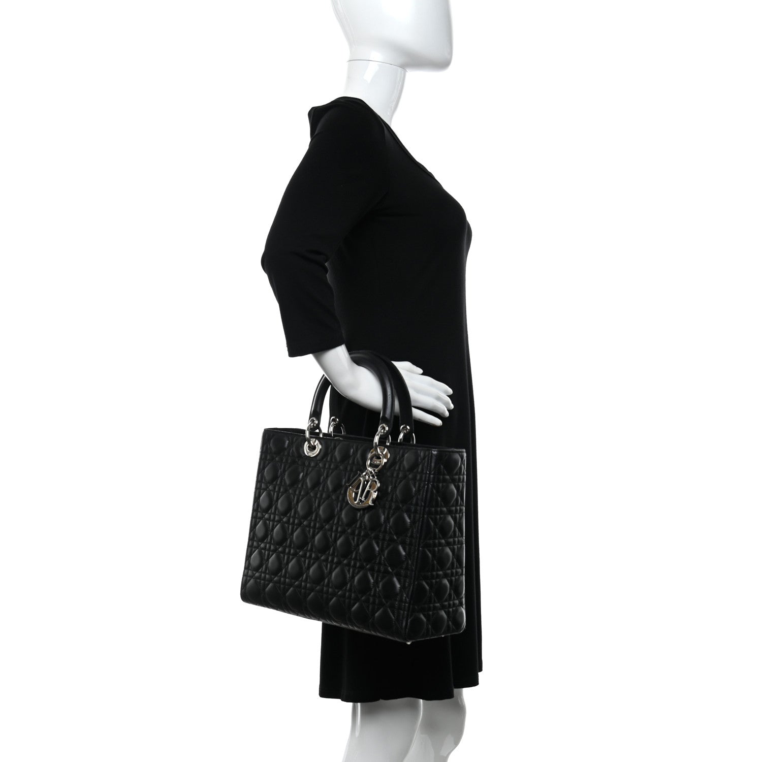 Christian Dior Lambskin Cannage Large Lady Dior Black 2 of 10