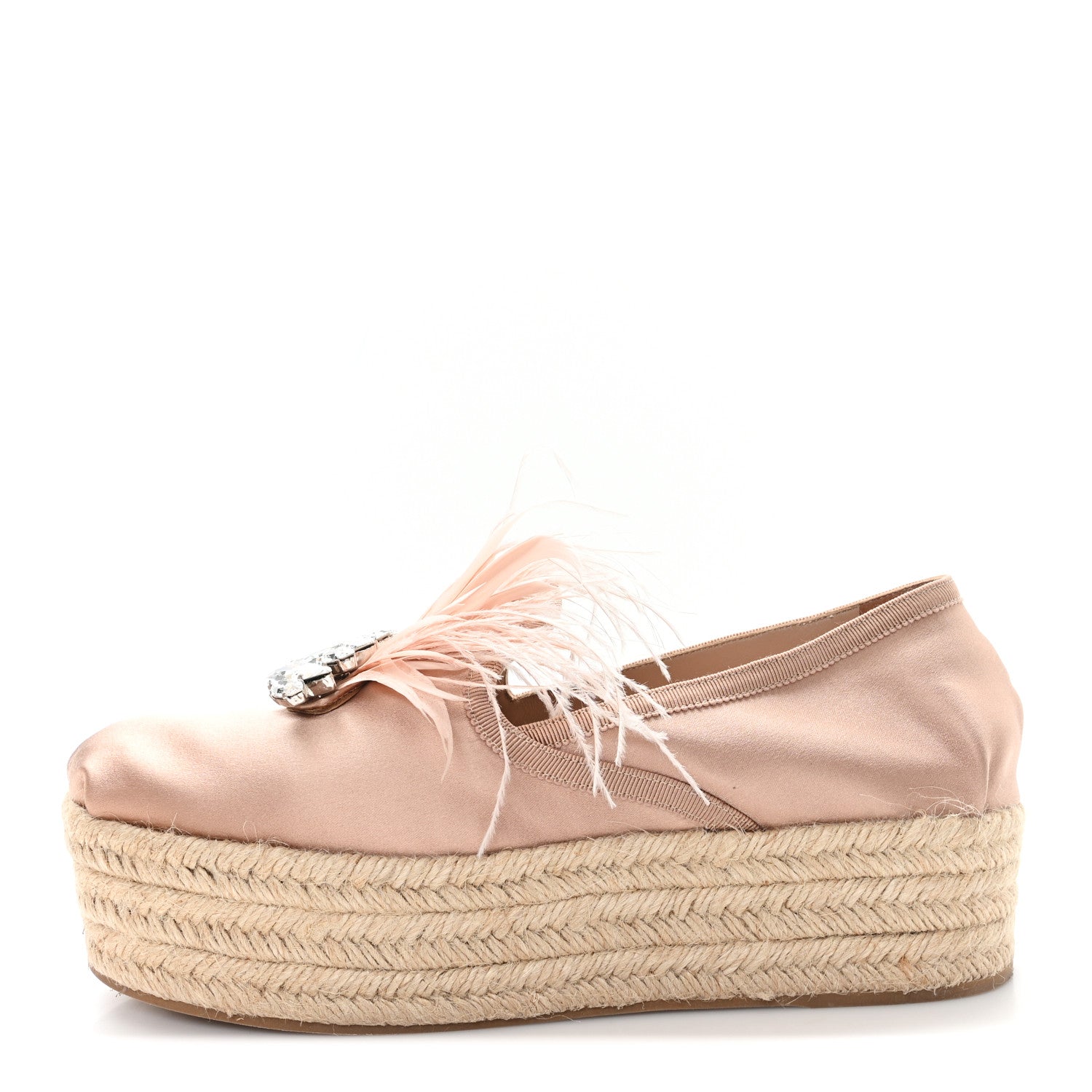 Miu Miu Satin Crystal Platform Espadrilles 39.5 Pink 1 of 9