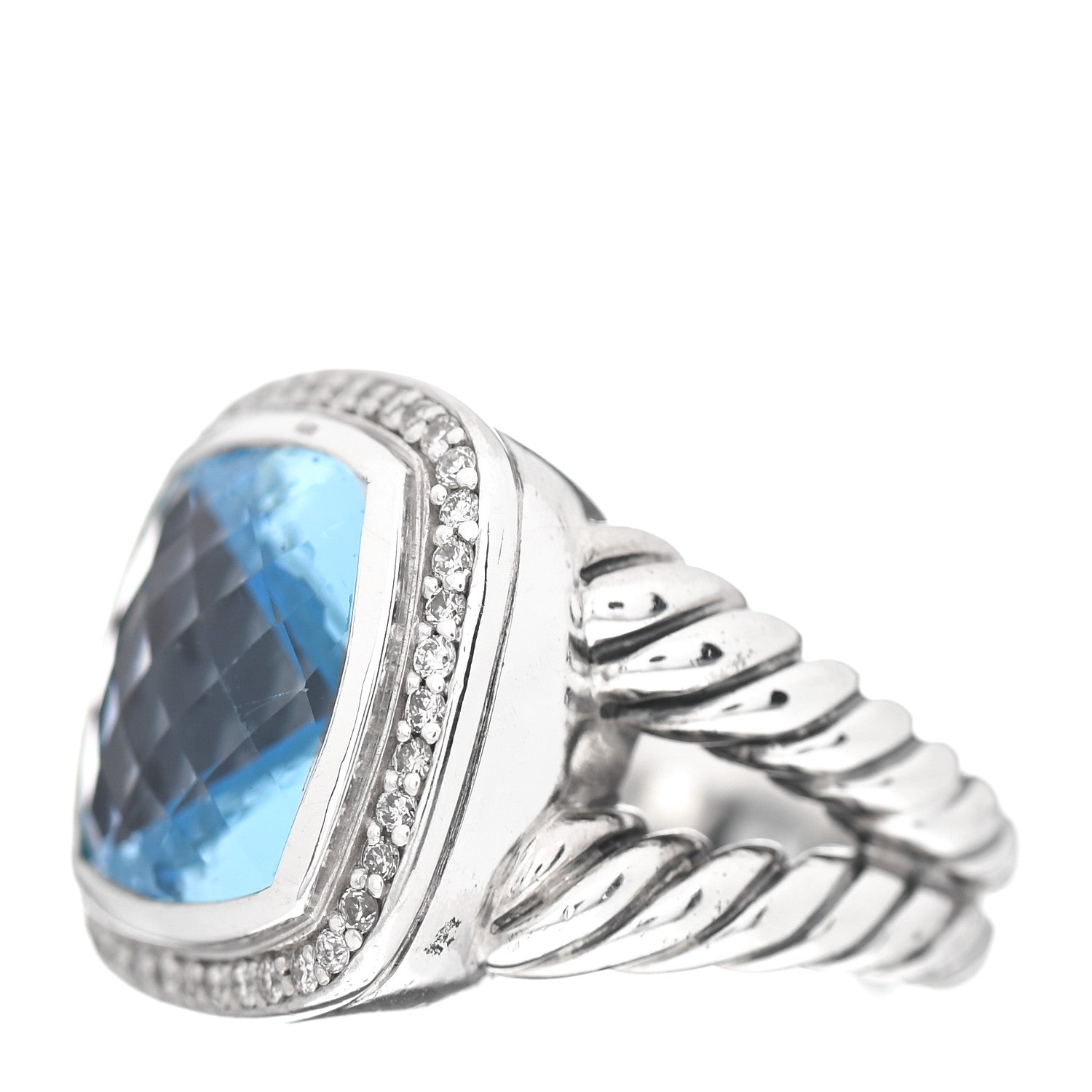 David Yurman Sterling Silver Diamond Blue Topaz 14mm Albion Ring 52 6 3 of 5