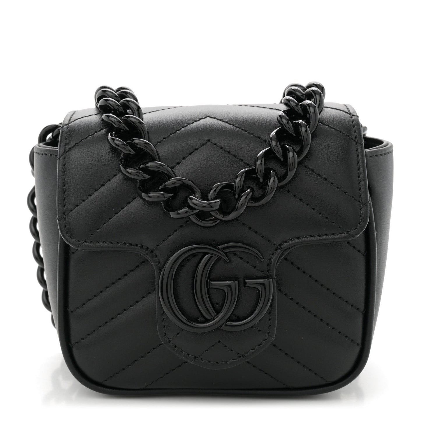 Calfskin Matelasse Monochrome GG Marmont Chain Mini Belt Bag Black