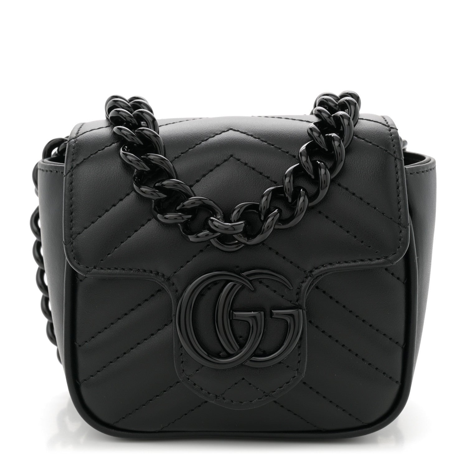 Gucci Calfskin Matelasse Monochrome GG Marmont Chain Mini Belt Bag Black 1 of 7