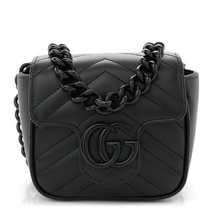 Gucci Calfskin Matelasse Monochrome GG Marmont Chain Mini Belt Bag Black 1 of 7