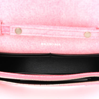 Balenciaga Nappa Denim Printed Hourglass Chain Bag Denim Pink 5 of 9