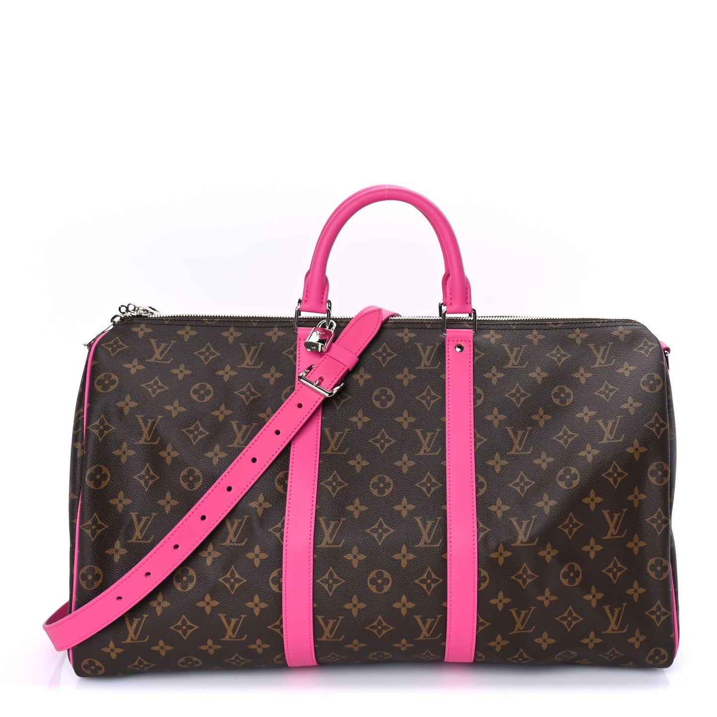 Monogram Macassar Keepall Bandouliere 50 Fuchsia
