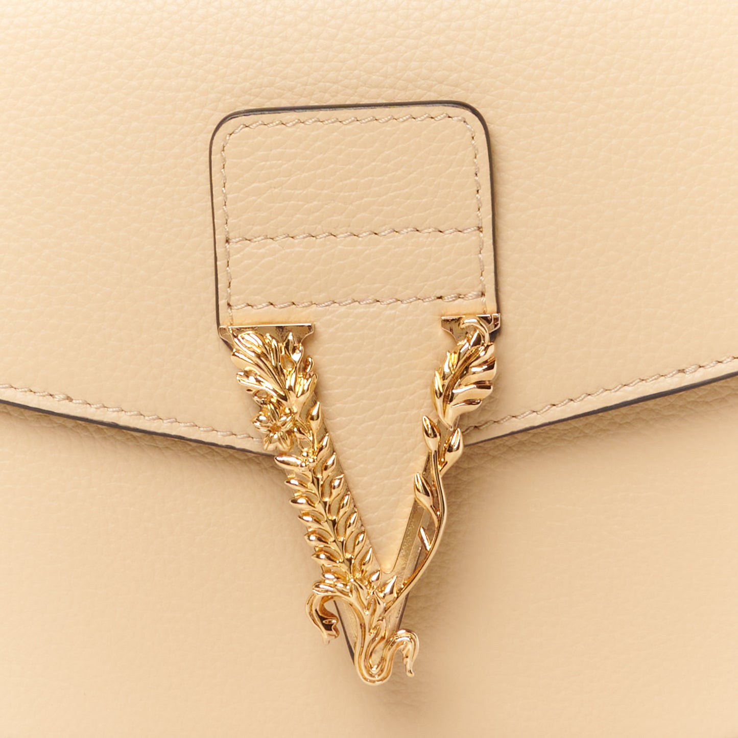 Grained Calfskin Virtus Crossbody Bag Beige