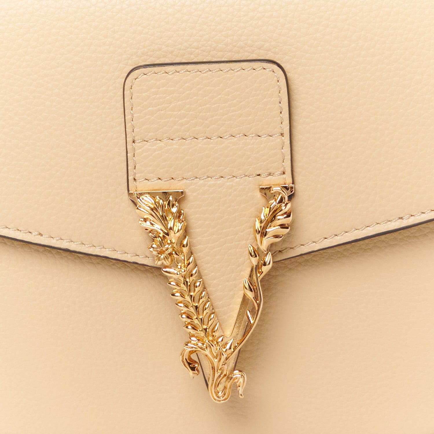 Versace Grained Calfskin Virtus Crossbody Bag Beige 10 of 12