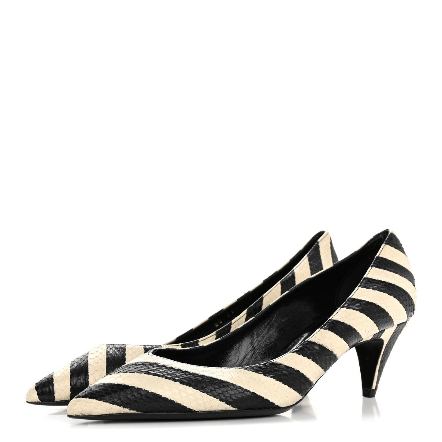 Elaphe Snakeskin Striped Kiki Kitten Heel Pumps 38.5 Black Off White