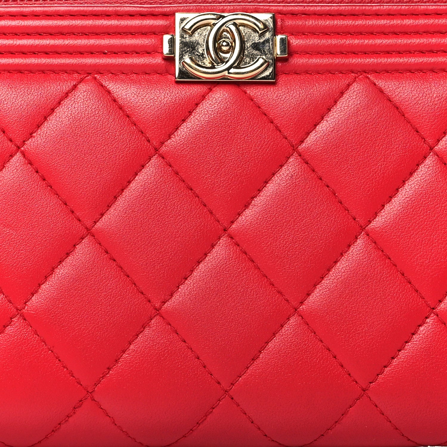 Chanel Lambskin Quilted Boy Zip Around Wallet Red 8 of 8