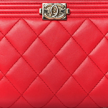 Chanel Lambskin Quilted Boy Zip Around Wallet Red 8 of 8