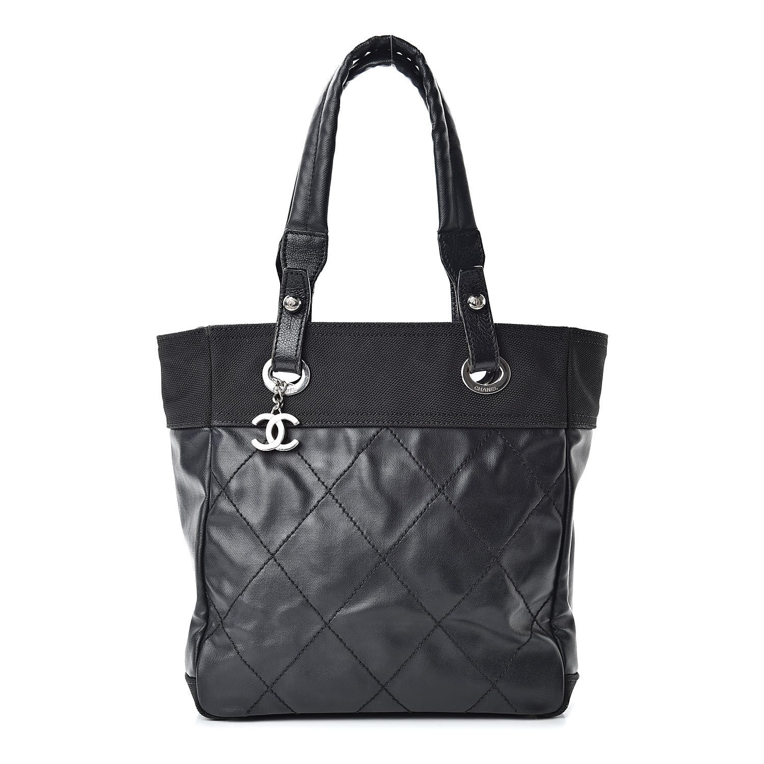 Chanel Coated Canvas Quilted Small Paris Biarritz Tote Black 1 of 22