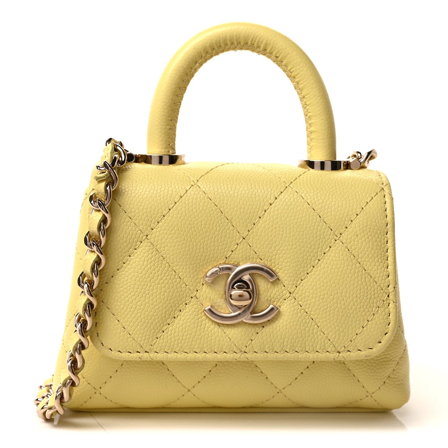 Caviar Quilted Nano Coco Handle Clutch With Chain Yellow