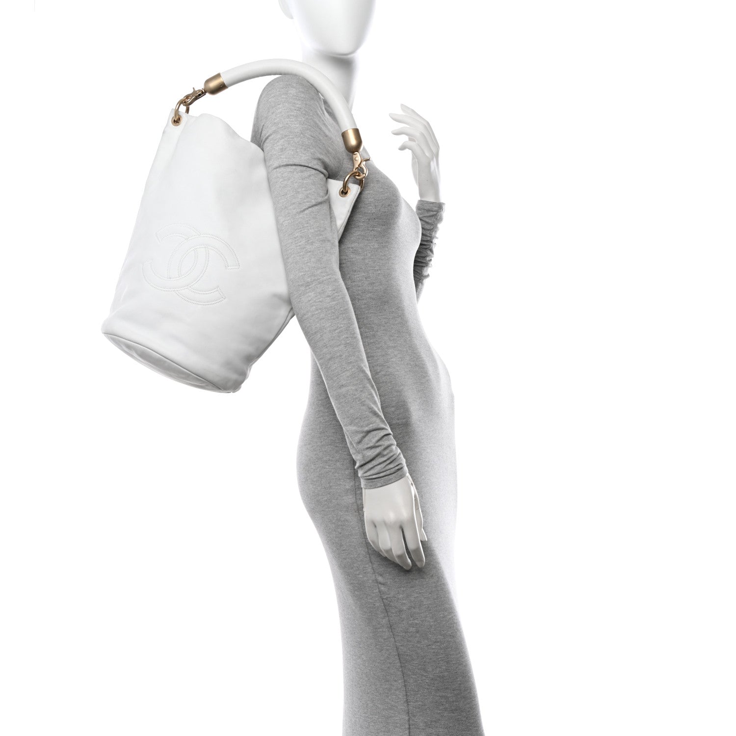 Chanel Calfskin CC Bucket Hobo White 2 of 11