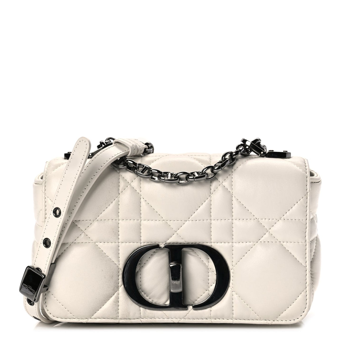 Calfskin Macrocannage Small Dior Caro Bag Ivory
