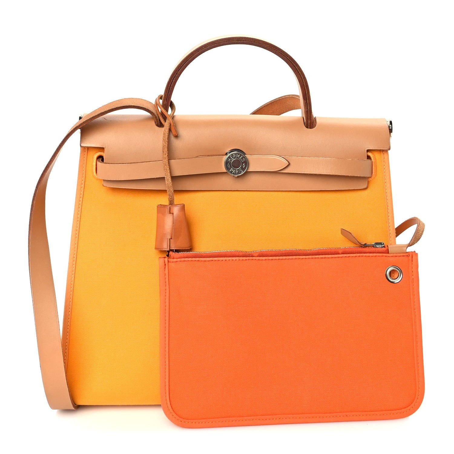 Hermes Toile Officer Vache Hunter Herbag Zip 31 PM Jaune Ambre Natural 2 of 10
