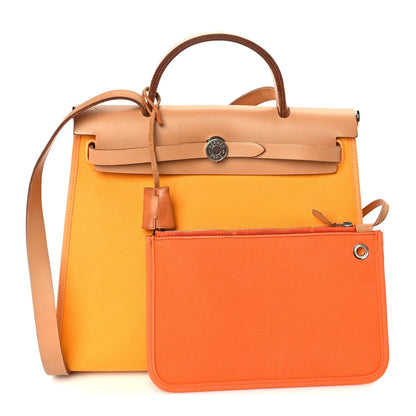 Hermes Toile Officer Vache Hunter Herbag Zip 31 PM Jaune Ambre Natural 2 of 10