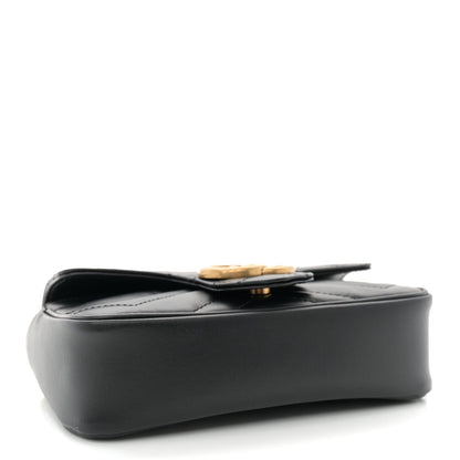 Gucci Calfskin Matelasse Super Mini GG Marmont Shoulder Bag Black 4 of 7
