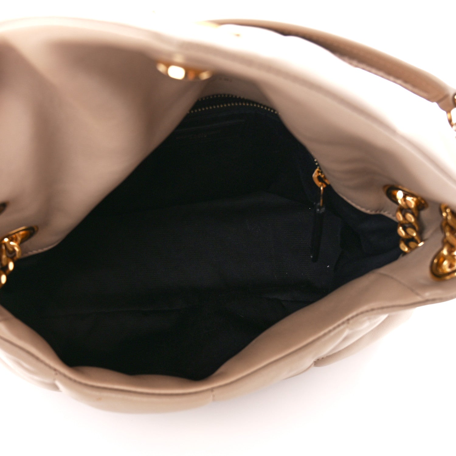 Saint Laurent Lambskin Quilted Small Loulou Puffer Monogram Chain Satchel Dark Beige 5 of 11