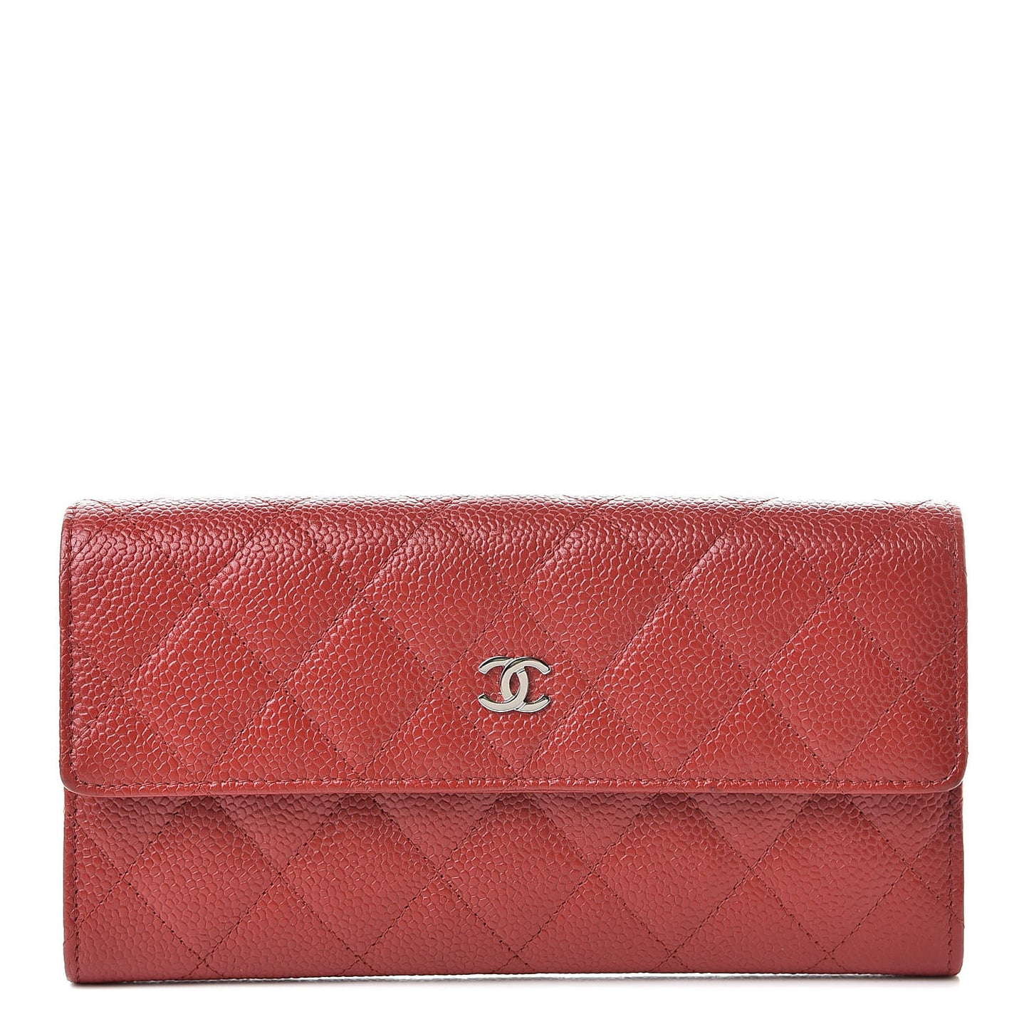 Caviar Quilted Large Gusset Flap Wallet Red