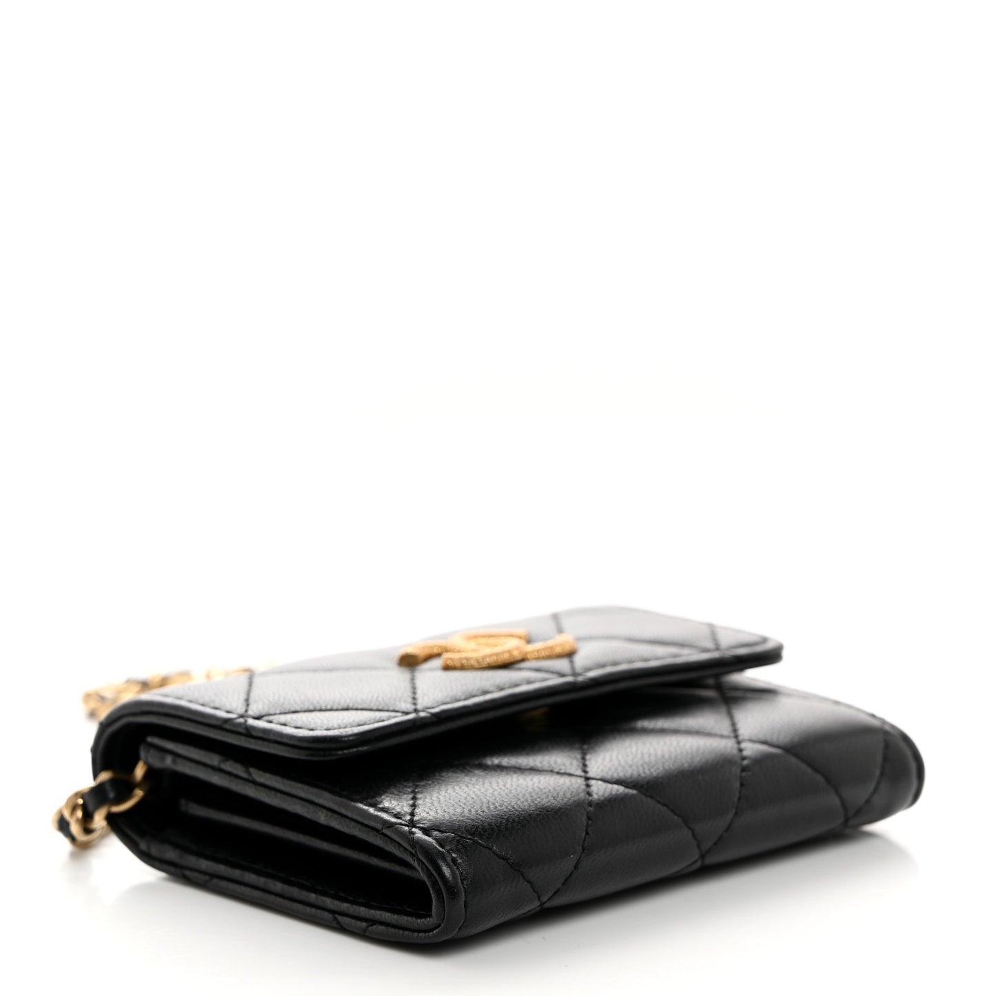 Lambskin Quilted Studded CC Clutch With Chain Black