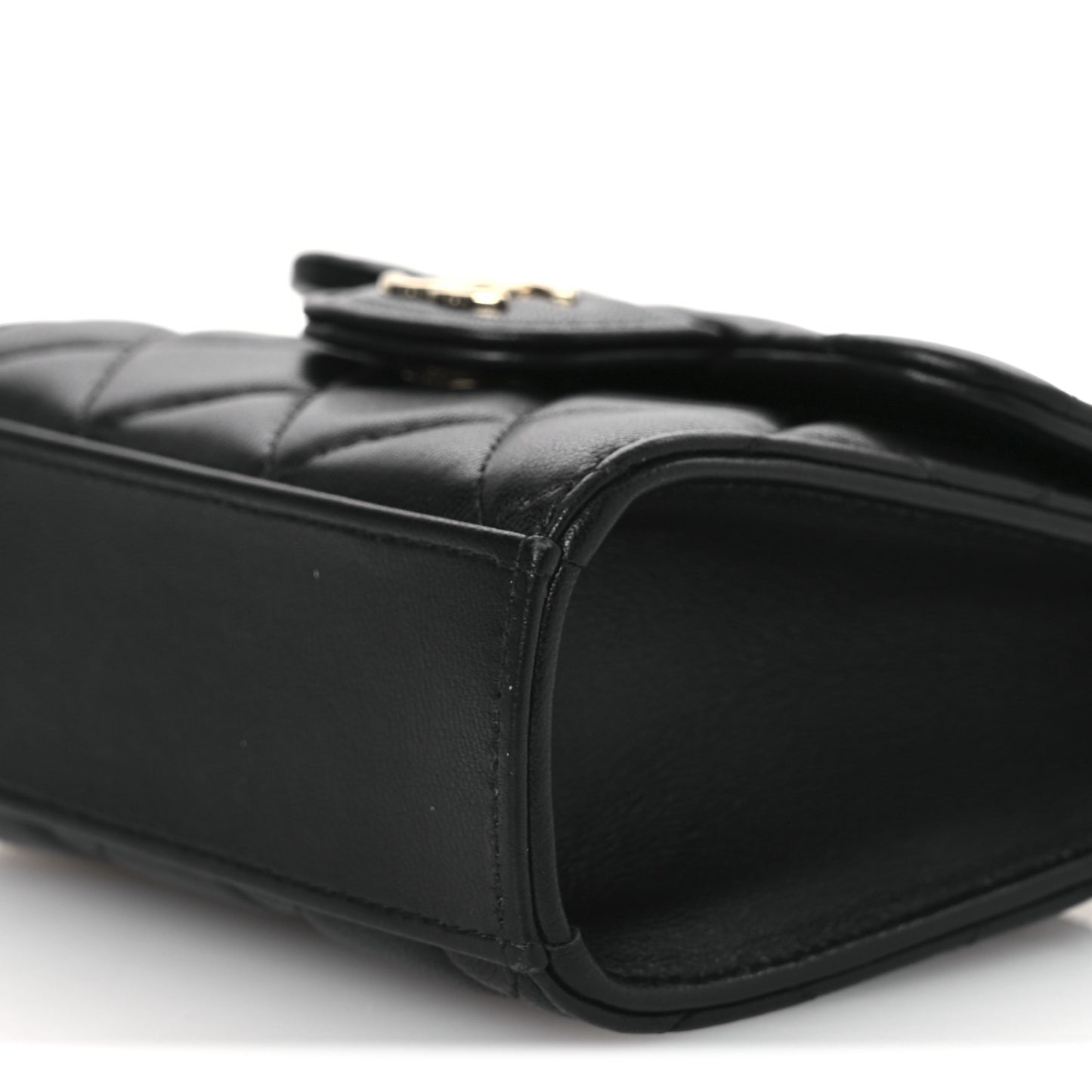 Lambskin Quilted Top Handle Flap Clutch With Chain  Black